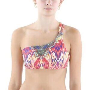 True Colours by La Moda Embellished One-Shoulder Bikini Top Red XL